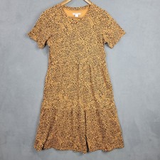 Amazon Essentials Tiered Dress Womens Small Brown Black Leopard Print Cotton
