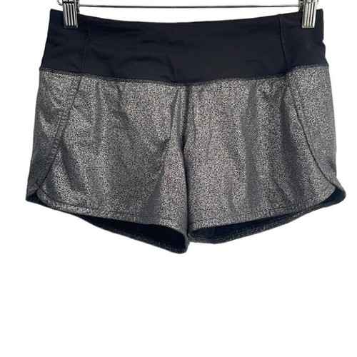 Lululemon Run Times Short II 4"Luminosity Foil Print Black Silver sz 4