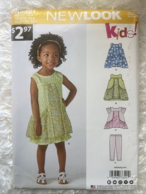 New Look 2017 Pattern 6521 Girls Summer Dress Size 1/2-4 Uncut