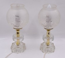 Pair Vintage Art Deco Globe Lamp Bedside Table Lights Ornate Glass Floral Shade