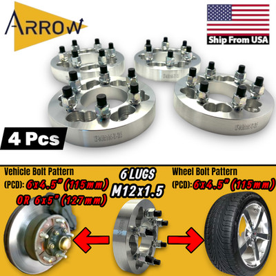 4 Conversion Adapters 1.25''Thick m12x1.5 For Vehicles 6x5'' to Dodge Wheel 6x4.5''