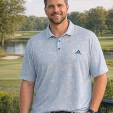 Adidas Men's Polo Shirt Sz XXL Blue Night Camo Primegreen Golf Logo Short Sleeve