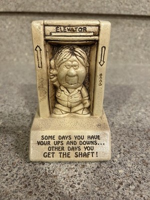 Vintage Paula Sillisculpts ''Get The Shaft'' Figurine Elevator 1972 U.S.A. W-364