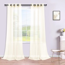 Ivory Grommet Faux Linen Sheer Curtains 52x102 Inches Long