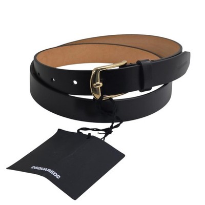 DSQUARED2 Schwarz Leder Hüftgürtel Messing Größe 100 cm / 36'' - 39'' D2 D Quadrat 2