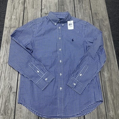 NWT Polo Ralph Lauren boy's gingham check button-down shirt Natural Stretch L