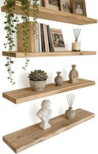 Light Wood Floating Shelves for Wall, 17 Inch Rustic Wall Shelves for Bedroom...