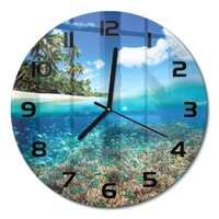 Runde Glasuhr Runde Wanduhr Aus Glas Korallenriff Schwarze Zeiger Fi30 Cm