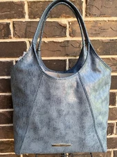 NWT$425 Brahmin Iona LARGE Shoulder Tote Bellbottom Blue Zostera denim lux