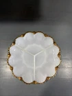 Vtg Anchor Hocking Fire King Milk Glass Divided Serving Dish Gold Trim 10”