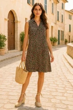 J. Jill Floral Ditsy Collar Sleeveless Dress Black Medium Cottagecore Summer