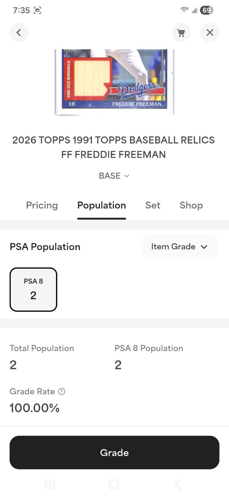 2026 Topps Series 1 Freddie Freeman Dodgers Relic #91R-FF PSA 8/ Pop (2) view 3