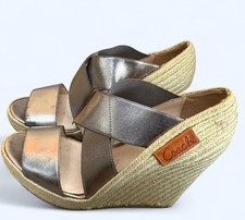 Coach  Michelle  Elastic Platform High Heel Wedge Sandal/Gun Metal Gray-Sz 8