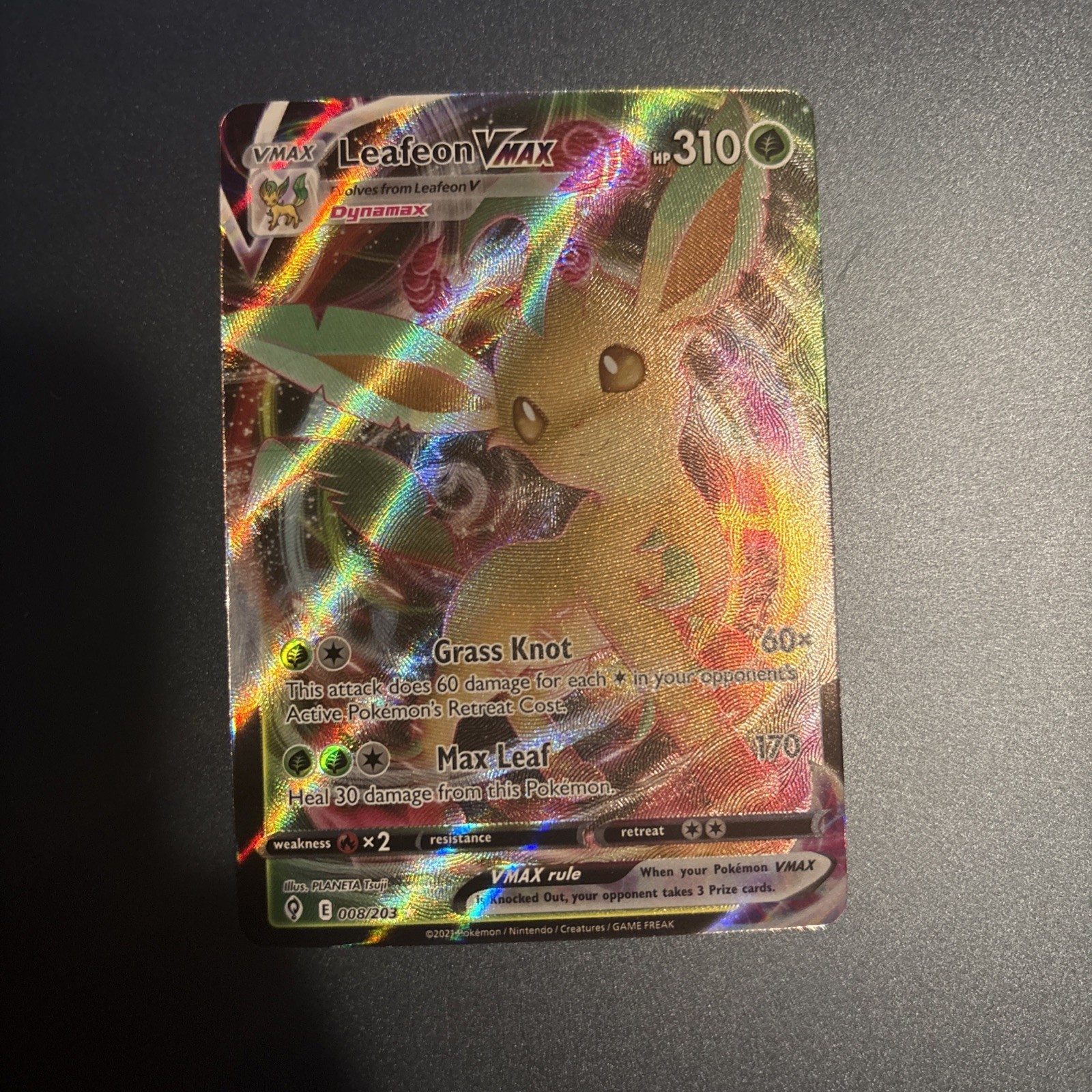 2021 Pokemon Evolving Skies Leafeon VMAX #8/203 Full Art Awesome!