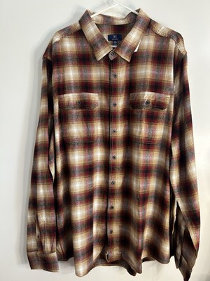 George. Shirts Men Red And Brown Button Down With Flannel Comfort. Size 3 XL .