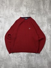Vintage Chaps Embroidered Crest Pullover Red Cable Knit Sweater Size XL
