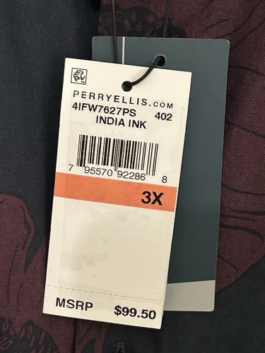 Camicia uomo Perry Ellis taglia 3X blu navy floreale manica lunga con bottoni $99 nuova con etichette - Foto 7 di 7