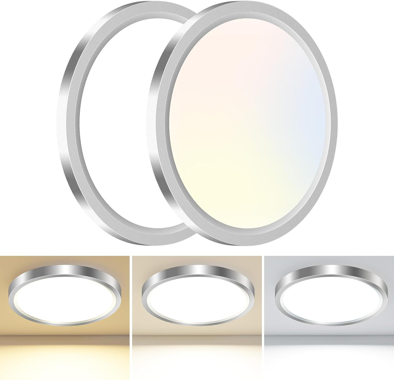 LED Flush Mount Ceiling Light, 3CCT Selectable 3000K-4000K-6500K & 100W Eq