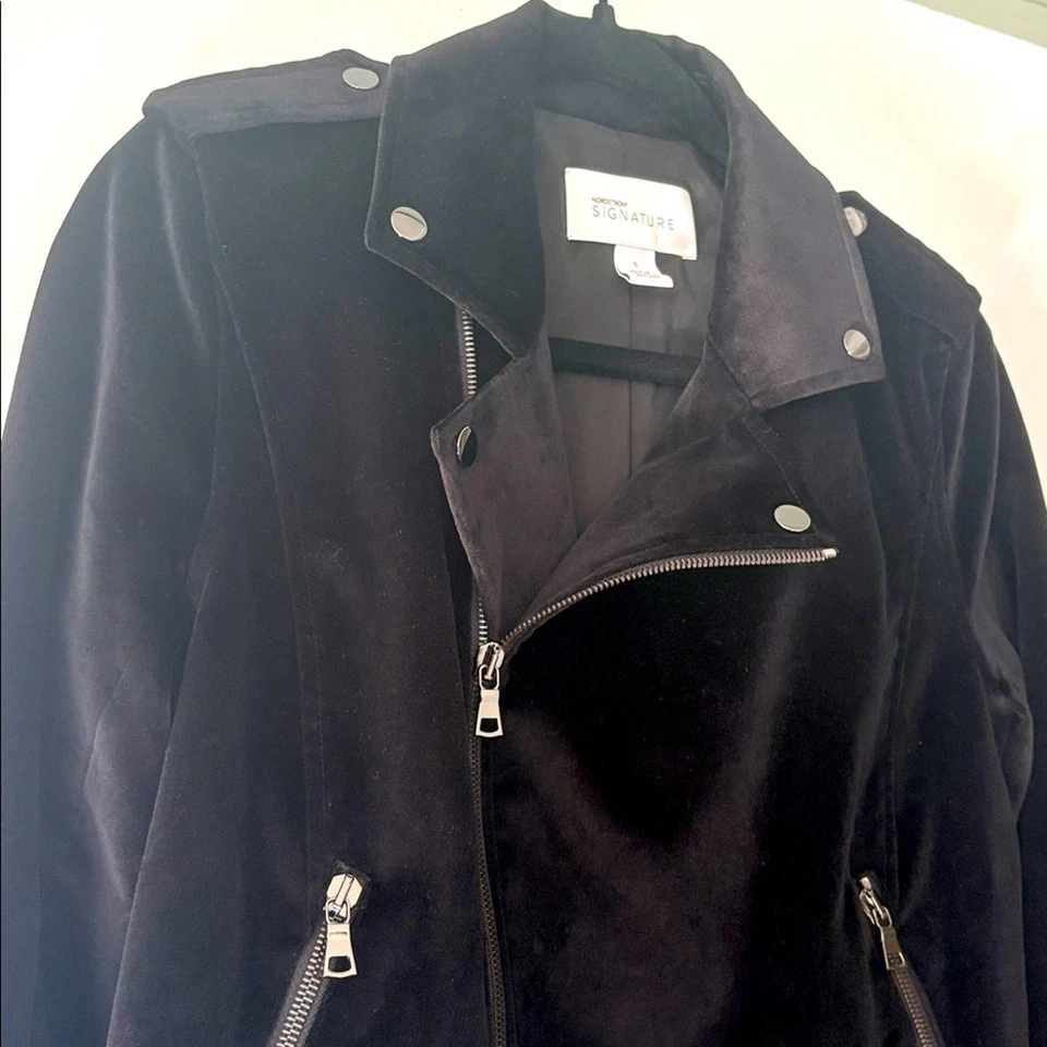 Nordstrom Signature Black Women's Size Small Velvet Moto Jacket - Imagem 2 de 4