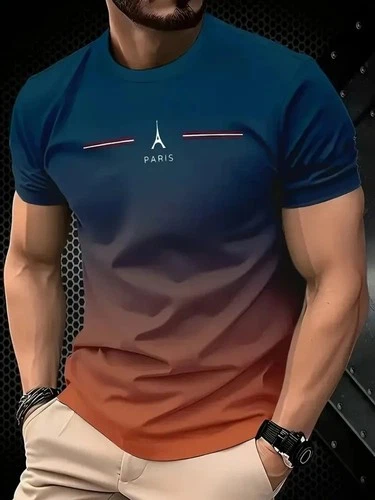 Camiseta Elegante Con Estampado De Letras Para Hombre Camisa Moda Vintagecasual - product listing photo