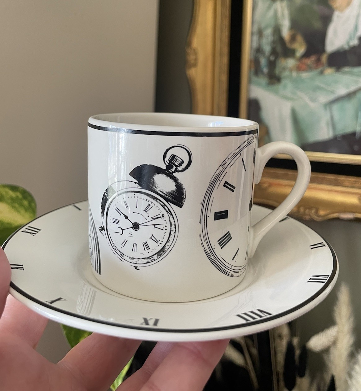 (4) Set of Riviera Van Beers by Signature CLOCK 4oz Espresso Coffee Cup & Saucer