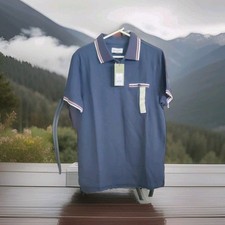 Goodfellow  Co Navy Blue Polo Shirt M Short Sleeve Pocket Polyester Logo Trim
