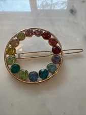 Rainbow Rhinestone Hair Pin Barrette  Vintage Women  s Circular Fascinator