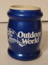 Vintage Bass Pro Shops Outdoor World Blue Foam Can Coozie Drink Cooler Holder