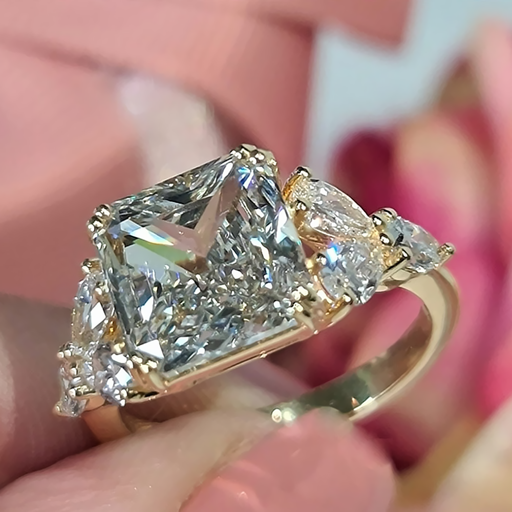 Women's 14k Yellow Gold Diamond Ring, Cultured Radiant Cut...