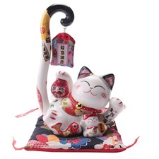 8.6 Inch Ceramic Maneki Lucky Money Box Coin Bank Japanese Long Tail