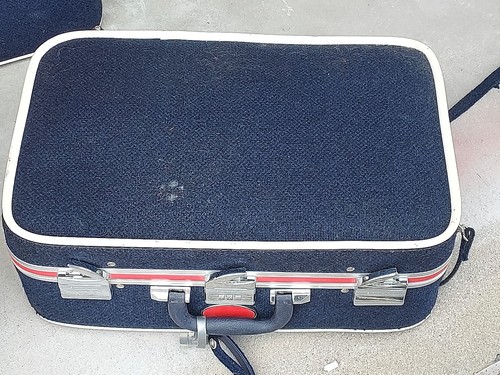 Skyway 1970 vintage luggage 5 pc set, navy wool See Details Free SHIPPING - Picture 7 of 13
