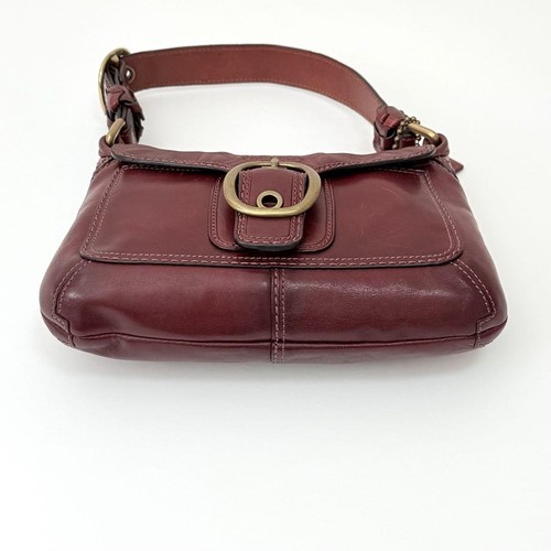 COACH Bleeker Legacy Tattersall Flap Shoulder Bag Bordeaux Leather USED B607 - Picture 5 of 12