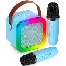 Mini Karaoke Machine with 2 Wireless Microphones, Blue
