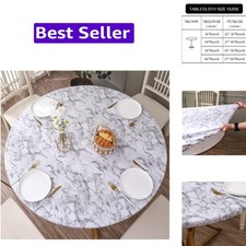 Round Vinyl Fitted Tablecloth with Flannel Backing Elastic Edge Design Table ...