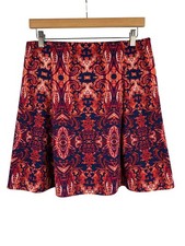 Renee C Womens Skirt Made In USA Vibrant Red & Blue Baroque Pattern Medium Cotto