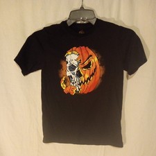 Boys Black Jack O Lantern Skull Halloween Short Sleeve Shirt Black Size Med 8