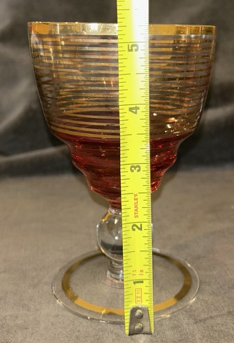Set Of 4 MCM Cranberry W/Gold Bands Beehive 5 1/4” Wine Water 6oz Goblets Glass - Picture 5 of 8