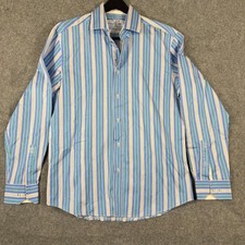 Bugatchi Shaped Fit Button-Up Shirt Mens L White Blue Striped Long Sleeve