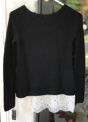 INC sz S Black Sweater White Crochet Lace Hem Macys NWT International Concept 06 - Picture 7 of 7