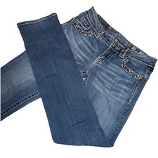 Miss Me Straight Jeans Womens 28 Blue Low Rise Studded Embroidered JE5014T44L