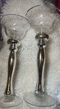Tall Handmade Glass Hurricane Candle Holders 45cm – Silver Stem – Set of 2