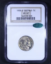 1938-D Buffalo Nickel - 5c NGC MS67 CAC ✅ - Nicely Toned!