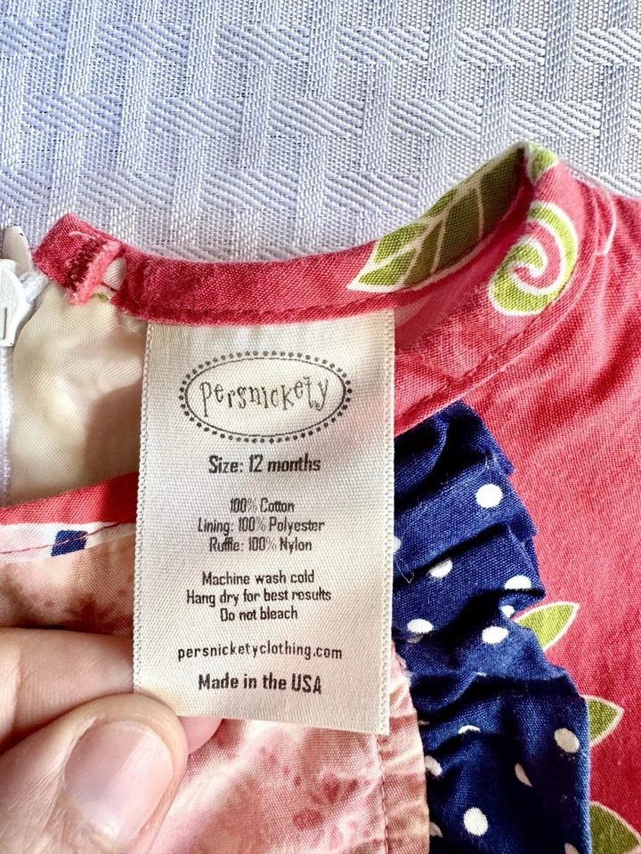 Persnickety Baby Girl Dress 12M Red Floral Ruffle Hem Boutique Made in USA — 第 2/4 张图片