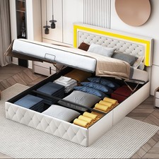 Polsterbett 140x200cm Doppelbett Stauraumbett Bettgestell mit LED Lattenrost