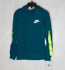 Nike Boys Hoodie Sweatshirt Size 4 Teal Reflective Sleeve Stripe Spellout