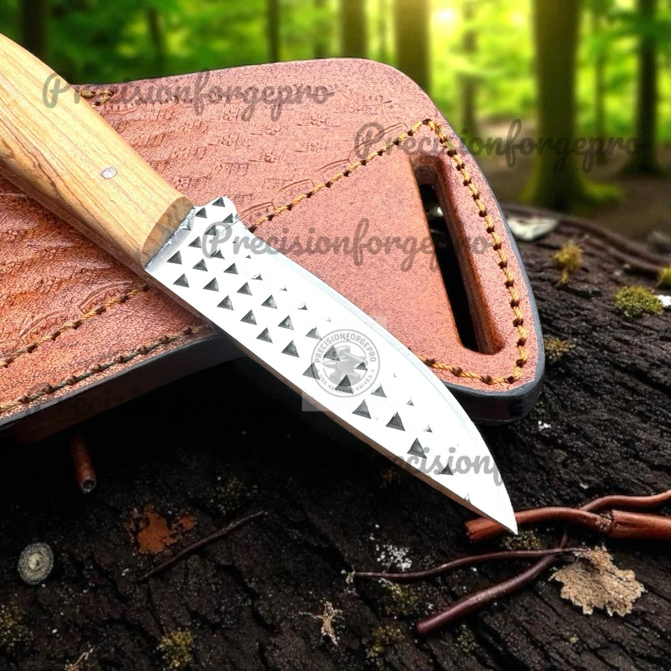 Ковбойский нож ручной работы из малиновой стали с деревянной ручкой Kao и тонкими кожаными ножнами - Изображение 2 из 4