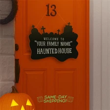 Personalized Family Name Haunted House Acrylic Sign – Halloween Door Décor
