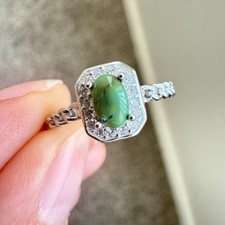 925 Sterling Silver Ring 5x3mm Green Natural Turquoise Gemstone Zircon Cute Gift