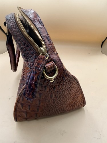 BRAHMIN Pecan Melbourne Croc Double Handle Charm Satchel Handbag Purse - Picture 6 of 8