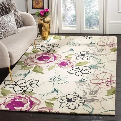 Floral Contemporary Oriental Area Rug Hand-Tufted Wool Modern Carpet, Kids Rug